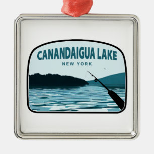 Canandaigua Lake New York Fishing Rod Metal Ornament