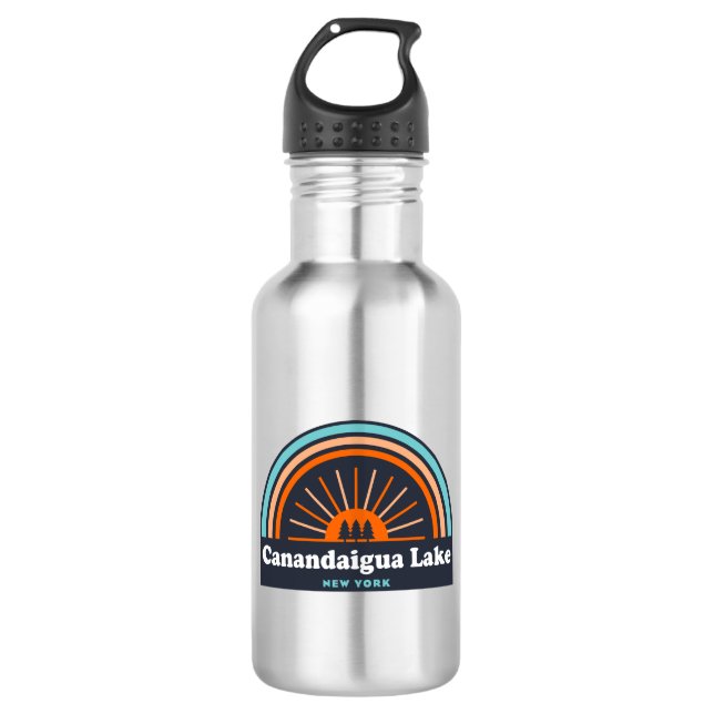 Canandaigua Lake New York Rainbow Stainless Steel Water Bottle (Front)