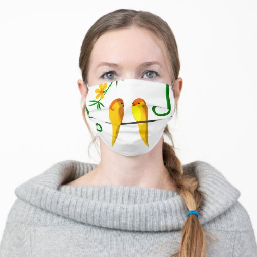 Canary bird on a perch cute yellow green adult cloth face mask