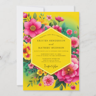 Canary Fuchsia Flora Wedding Invitation