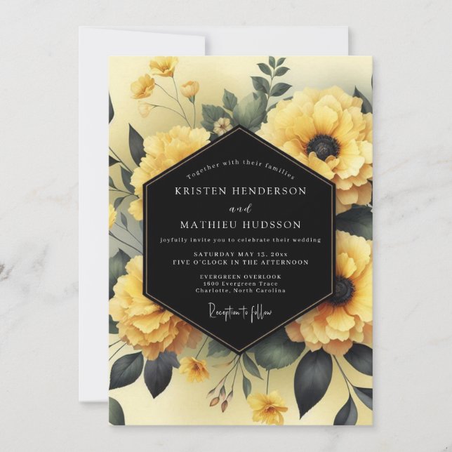 Canary Gloaming Flora Wedding Invitation (Front)
