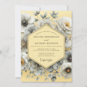 Canary Grey Artistic Bloom Wedding Invitation