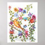 Canary in a Flower Garden Poster<br><div class="desc">A Beautiful way to decorate any room in your home - a great housewarming gift,  birthday gift,  anniversary gift and even a wedding gift!!!! .. Make your walls speak to you with this lovely painting in watercolors by the designer</div>