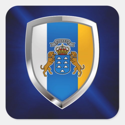 Canary Islands Mettalic Emblem Square Sticker