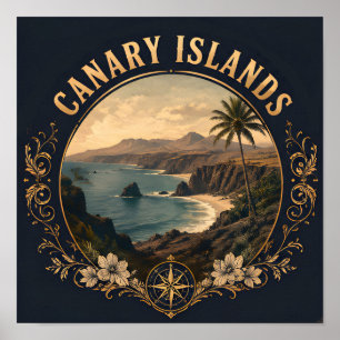 Canary Islands Scenic Coastal Travel Emblem Poster