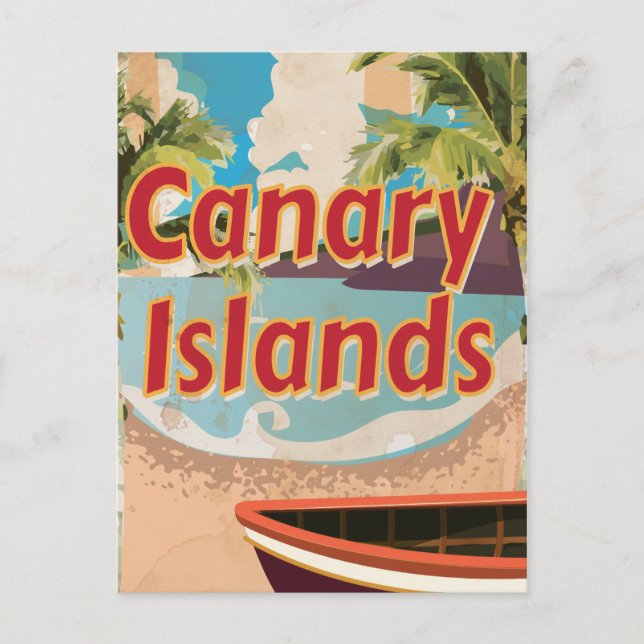 Canary Islands Vintage Travel Poster Postcard (Front)