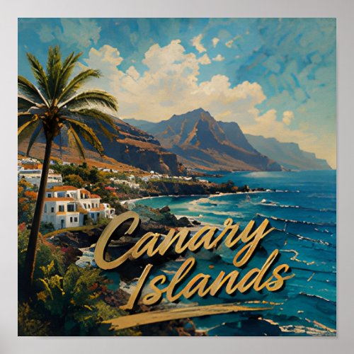 Canary Islands Watercolor Beach Landscape Poster