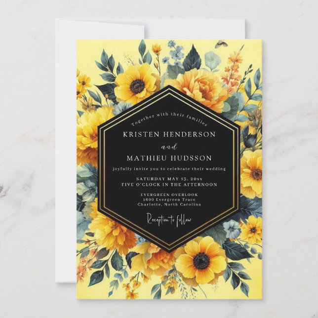 Canary Noir Artistic Wedding Invitation (Front)
