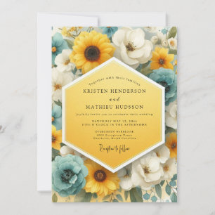 Canary Slate Luminous Bloom Wedding Invitation