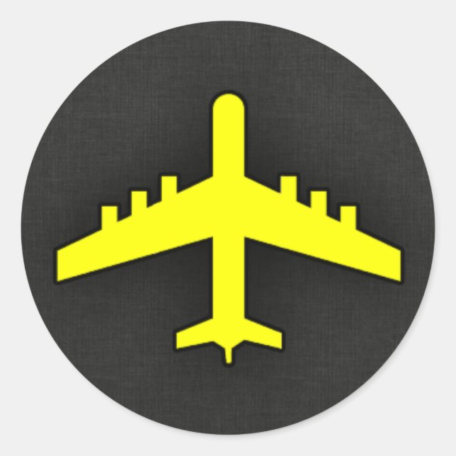 Canary Yellow Airplane Classic Round Sticker (Front)