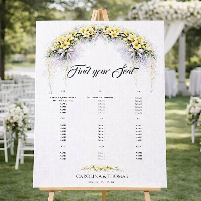 Canary Yellow Alphabetical Wedding  Seating Chart Foam Board (Creator Uploaded)
