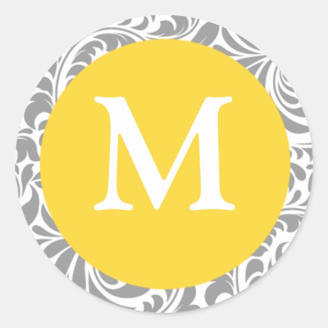 Canary Yellow And Gray Wedding Monogram M Stickers (Front)