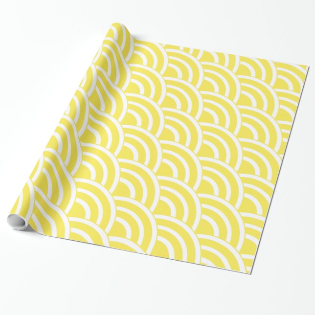 Canary Yellow and White Fans Wrapping Paper (Unrolled)