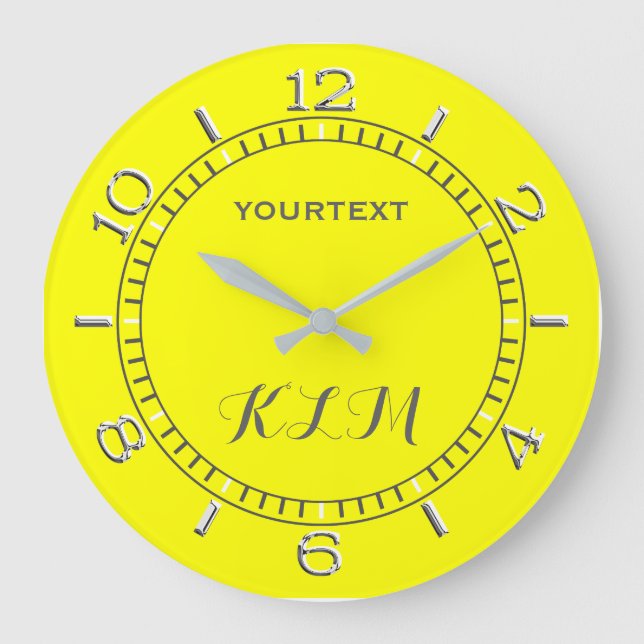 Canary Yellow Decor Dial Easily Personalized Large Clock (Front)