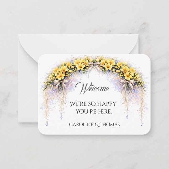 Canary Yellow  Freesia Wedding Welcome Gift Note Card (Front)