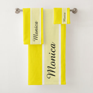 Canary Yellow Modern Elegant Monogram Signature Bath Towel Set