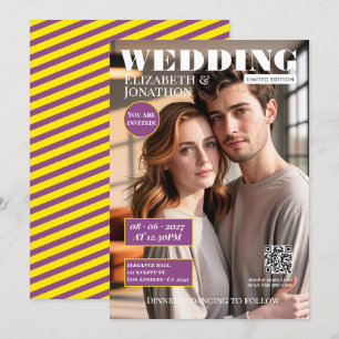 Canary Yellow & Plum Magazine Wedding Photo Invitation