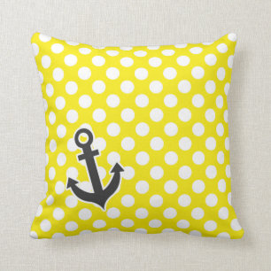 Canary Yellow Polka Dots; Anchor Throw Pillow