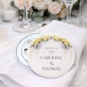 Canary Yellow Romantic Freesia  Floral Wedding Bottle Opener