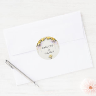 Canary Yellow Romantic Freesia Floral Wedding Classic Round Sticker