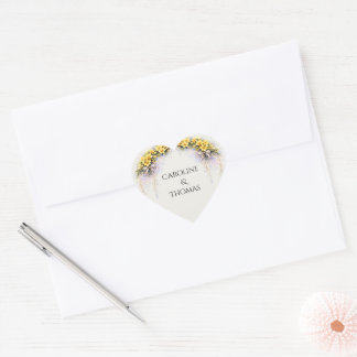 Canary Yellow Romantic Freesia  Floral Wedding Heart Sticker
