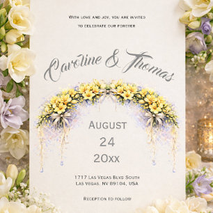 Canary Yellow Romantic Freesia Floral Wedding Invitation