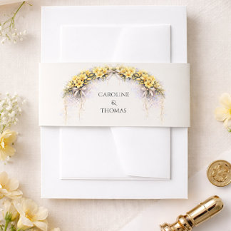 Canary Yellow Romantic Freesia  Floral Wedding Invitation Belly Band