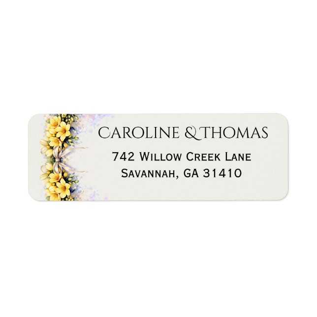 Canary Yellow Romantic Freesia  Floral Wedding Label (Front)