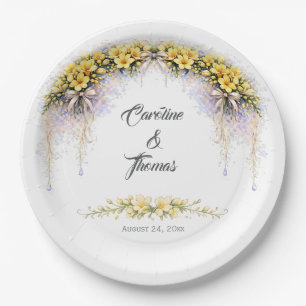 Canary Yellow Romantic Freesia Floral Wedding Paper Plates