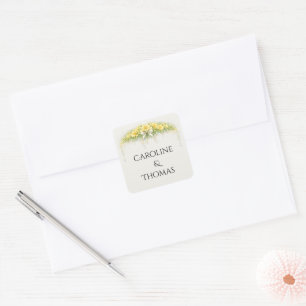 Canary Yellow Romantic Freesia Floral Wedding Square Sticker