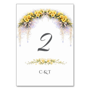 Canary Yellow Romantic Freesia Floral Wedding Table Number