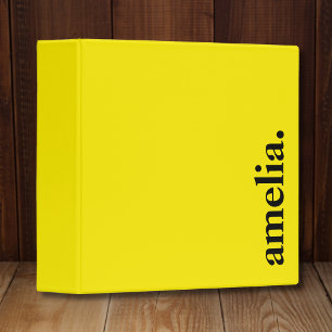 Canary Yellow Solid Color Elegant Name  3 Ring Binder