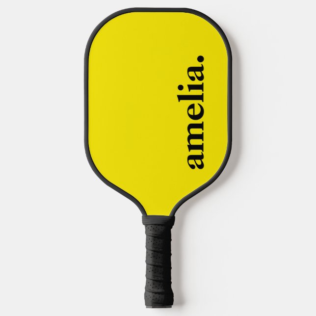 Canary Yellow Solid Color Elegant Name  Pickleball Paddle (Front)