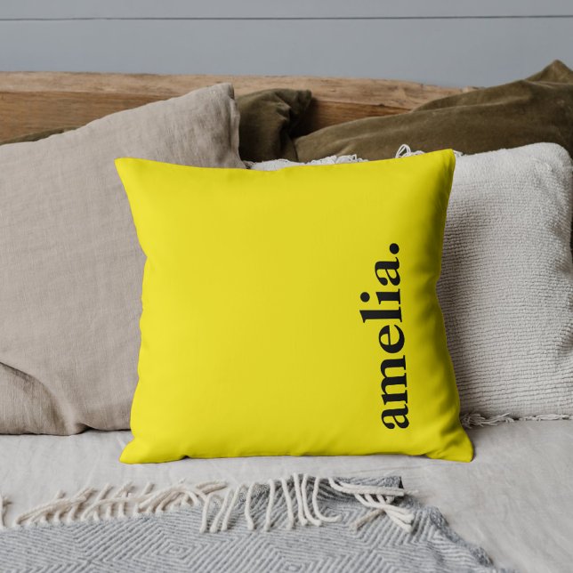 Canary Yellow Solid Color Elegant Name  Throw Pillow (Creator Uploaded)