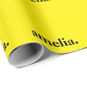 Canary Yellow Solid Color Elegant Name  Wrapping Paper