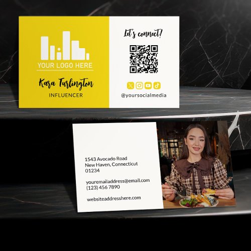 Canary Yellow Your Logo QR Code Photo Social Media Business Card