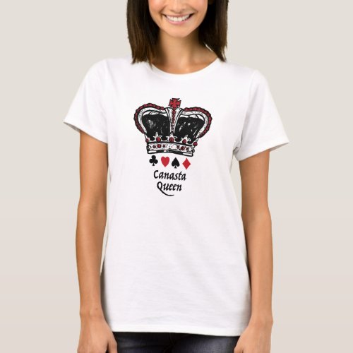 Canasta card game queen of hearts crown heart T_Shirt