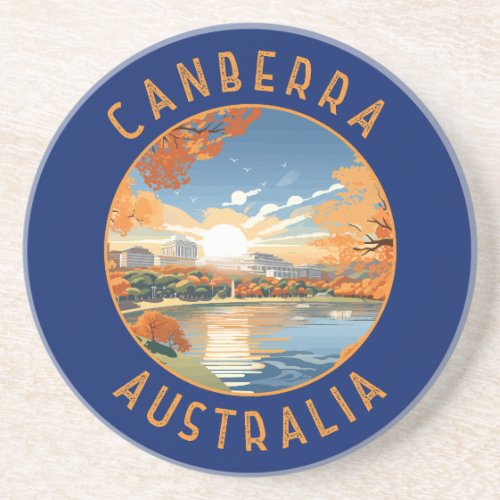 Canberra Australia Retro Distressed Circle Coaster