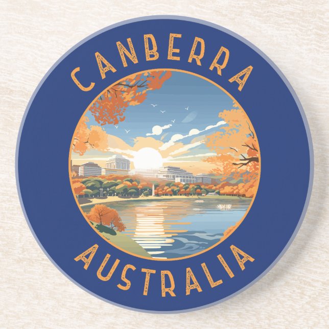 Canberra Australia Retro Distressed Circle Coaster (Front)