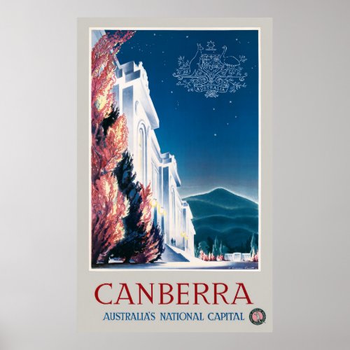 Canberra Australia Vintage 1940 Travel Poster