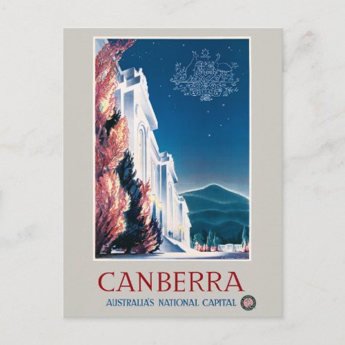 Canberra Australia Vintage 1940 Travel Poster Postcard