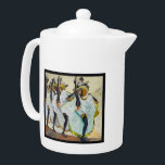 Cancan Dancers Teapot<br><div class="desc">Medium white Porcelain teapot with a vintage image, on both sides, of cancan dancers twirling white petticoats under yellow skirts and wearing black stockings, black chokers, and wide-brim feathered hats. See matching candy jar, espresso cup, flask, pitcher, Melamine plate, Porcelain plate, paper plate, shot glass and coasters. See the entire...</div>