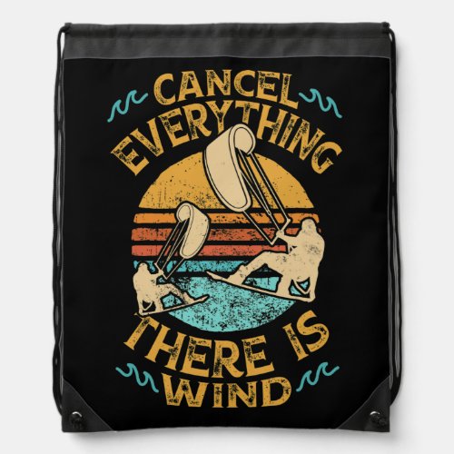 Cancel Everything There Is Wind Kitesurf Kite Boar Drawstring Bag