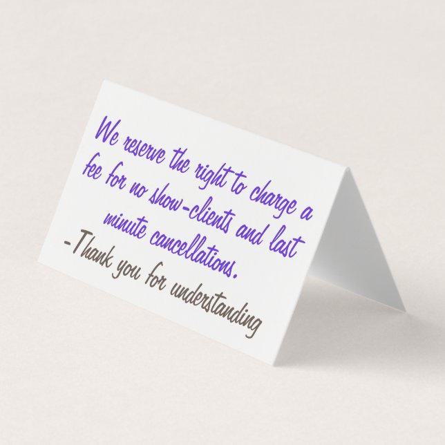 Cancelation policy business card (Front)