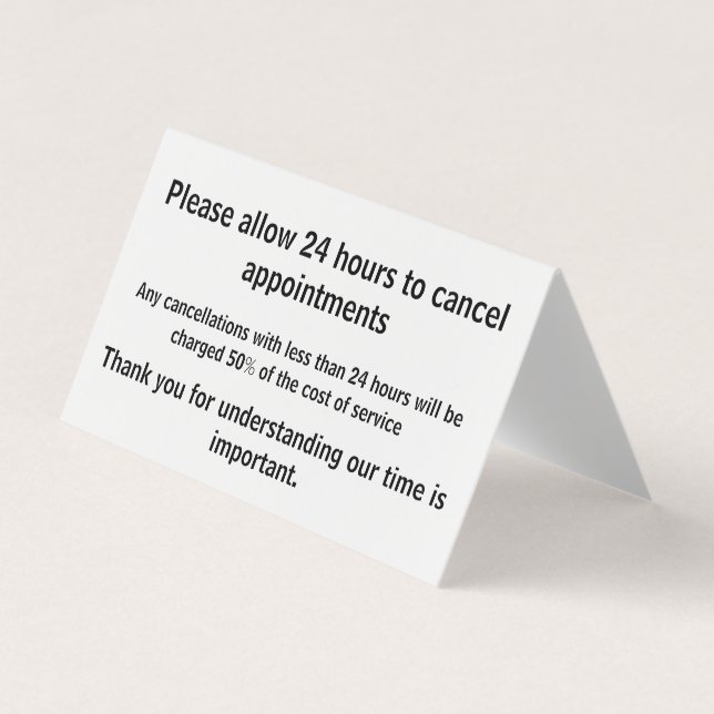 Cancelation policy business card (Front)
