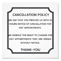 Cancelation policy poster for salon or spa
