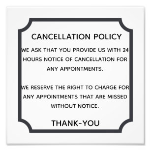 Cancelation policy poster for salon or spa