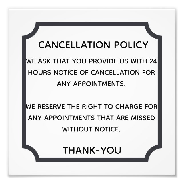Cancelation policy poster for salon or spa (Front)