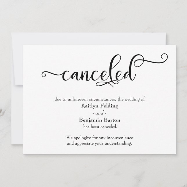 Canceled Wedding Calligraphy Announcement Card (Front)