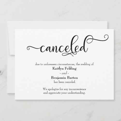 Canceled Wedding Calligraphy Announcement Card